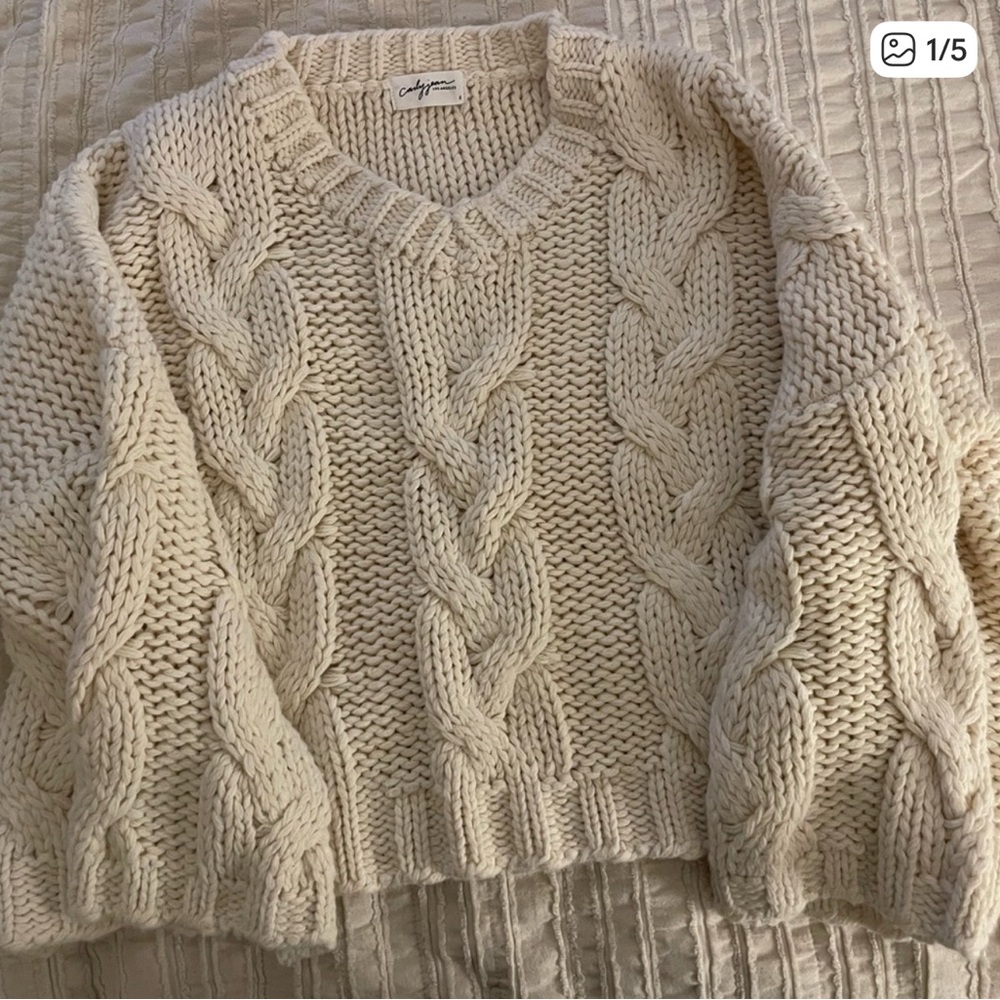 Carly Jean Los Angeles Cream V-Neck Sweater
